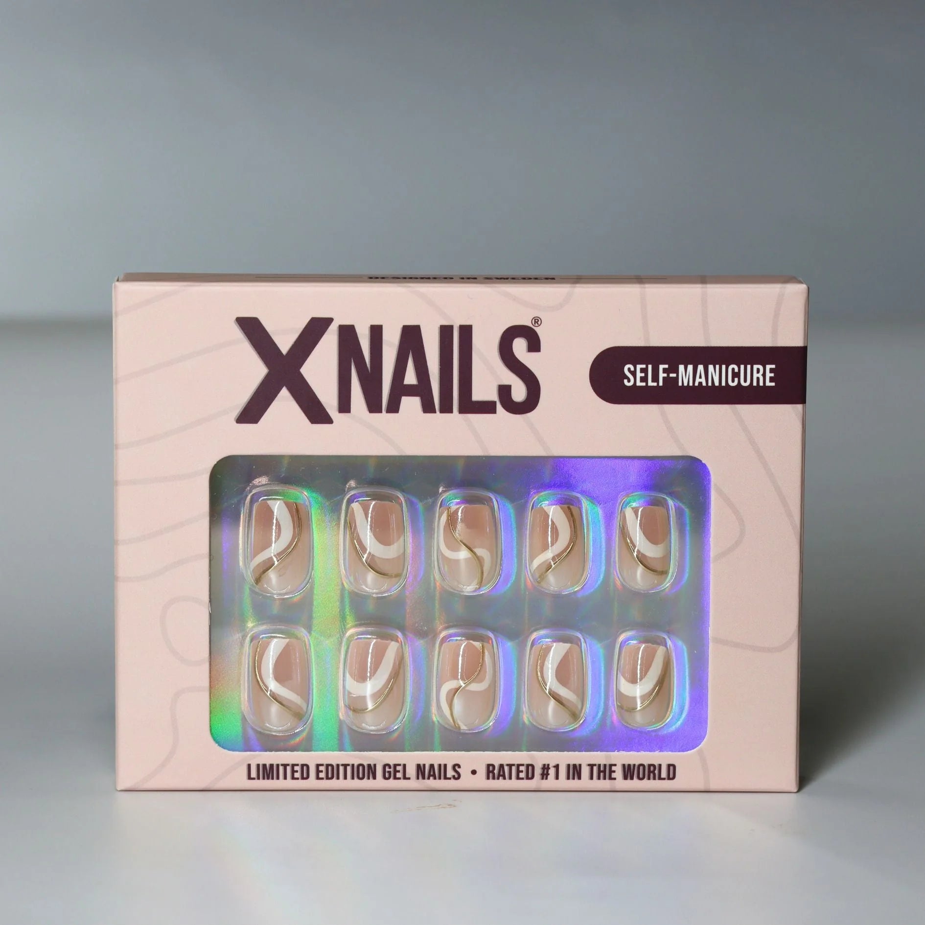 Summer Swirl XNails verpakking – limited edition gelnagels met gouden swirl-design