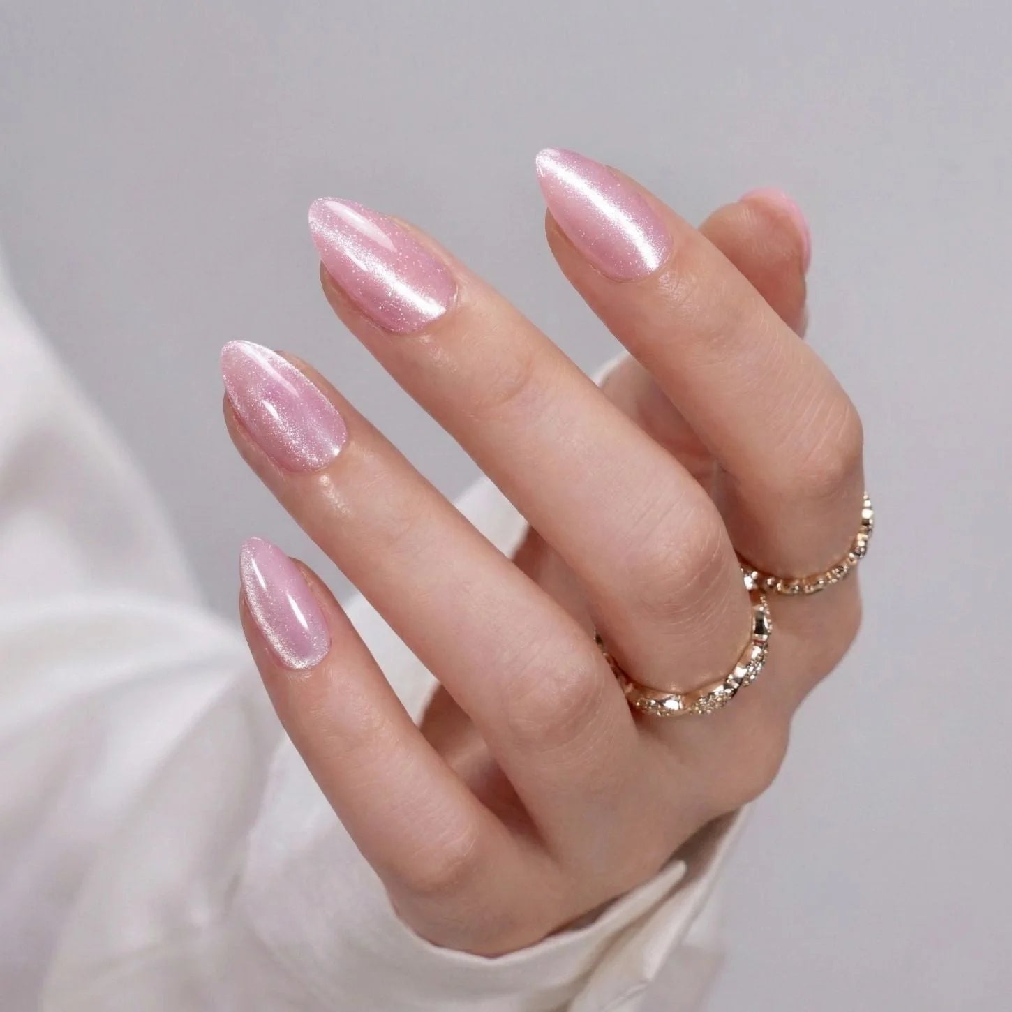 Powder Puff chrome press-on nagels in amandelvorm — variant 7
