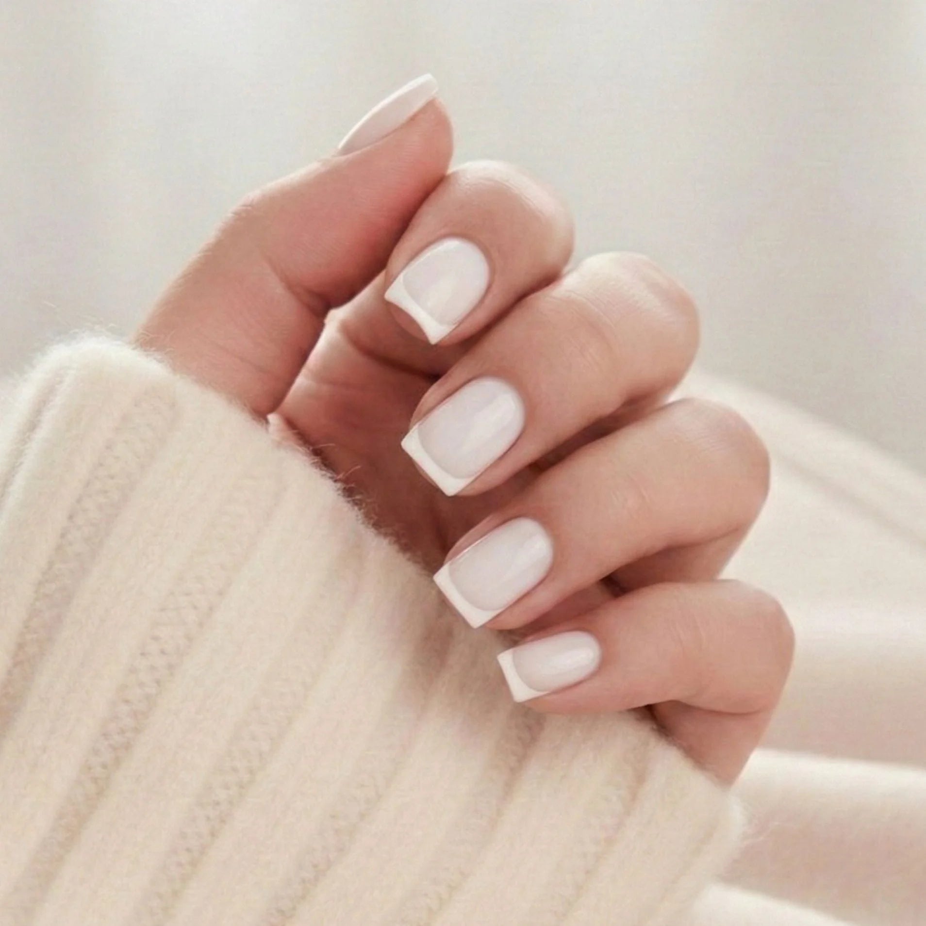 Frosted French press-on nagels – Franse manicure in vierkante vorm met matte witte tip