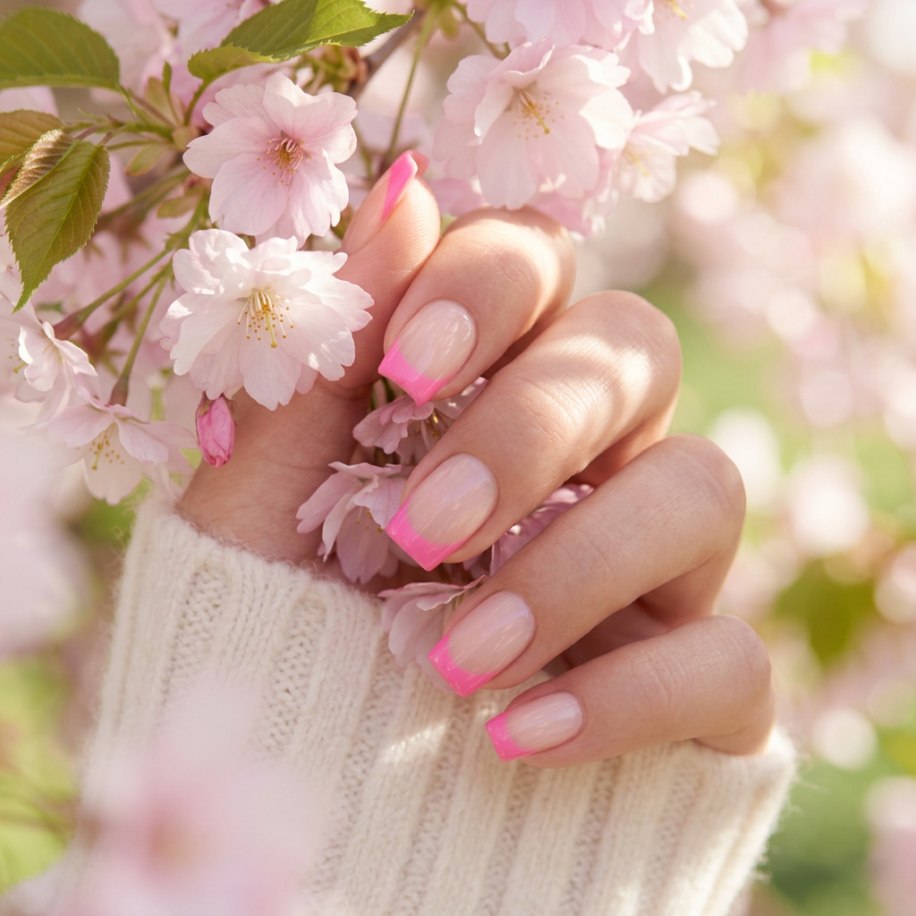 Silver chrome french press-on nagels – amandelvorm met metallic zilveren tip close-up op hand