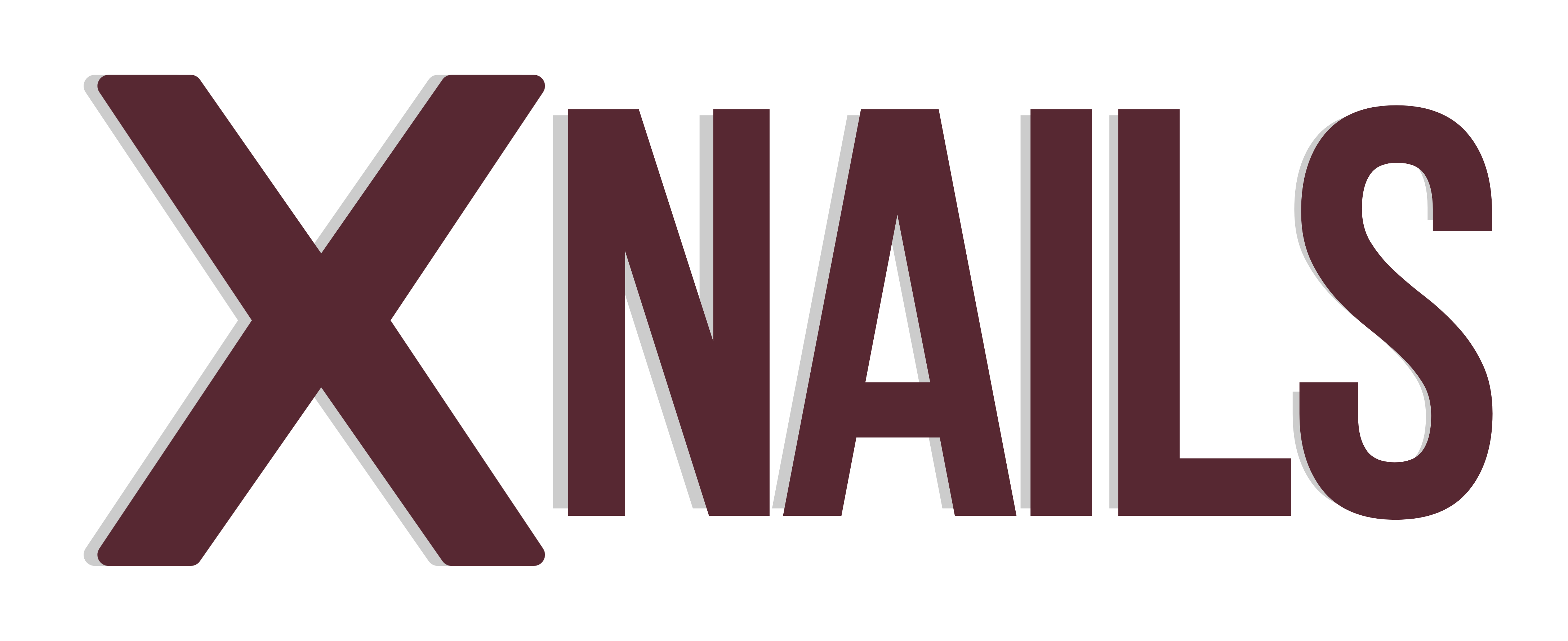 XNails logo donkerrood met grijze schaduw – merk voor gel press-on nagels