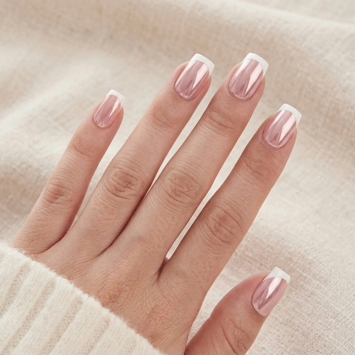 Classic Chrome press-on nagels in vierkante vorm met roze chrome-finish
